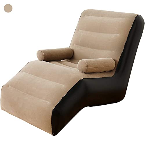 ROUSKY Inflatable Chaise Lounges Folding Lazy Floor Chair Sofa Lounger Bed with Armrests (Khaki)