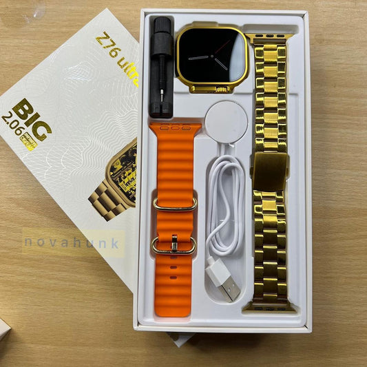 Golden Premium Gear Display Smart Watch with 2 Strap