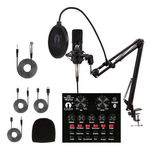 Cezo BM 800 Condenser Microphone All Set with V8 Sound Card, Boom Arm Stand, Pop Shield Recording Studio Equipment Full Set with 3.5mm Mic for Smartphones Live Streaming Youtubers (Blue)