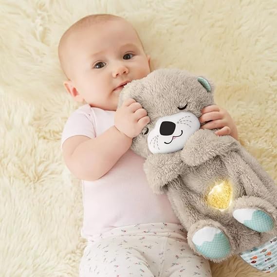 Breathing otter teddy Baby Sound Machine Soothe Details Music Lights & Rhythmic Breathing Motion (Light Brown)