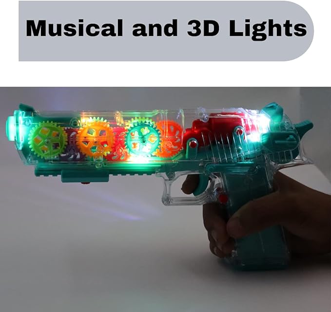 Transparent Gun Toy, Musical Blaster with Moving Gears