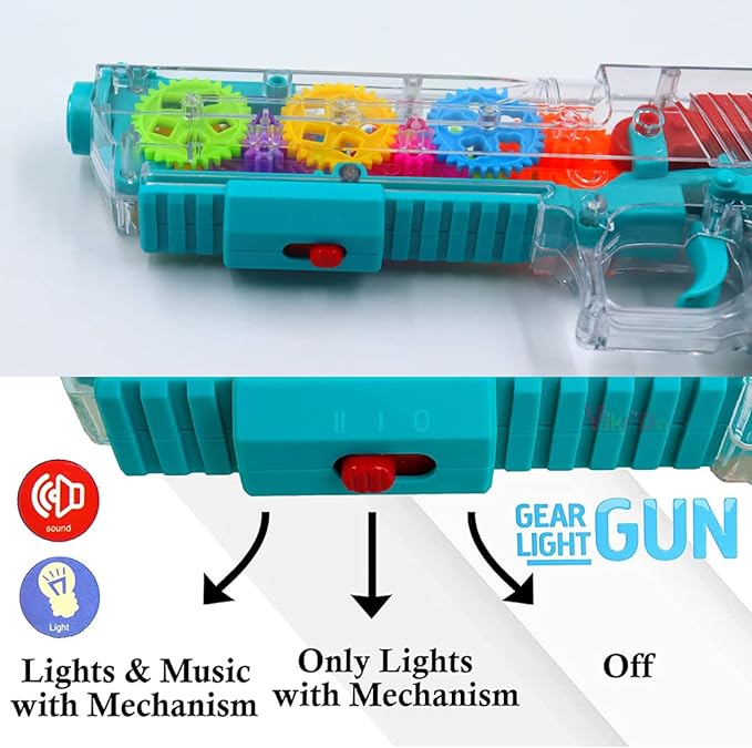 Transparent Gun Toy, Musical Blaster with Moving Gears