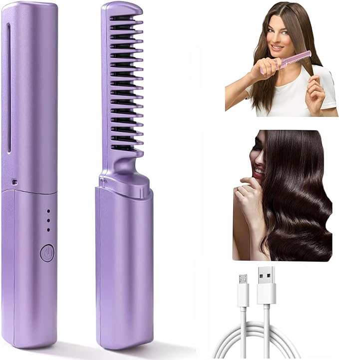 Portable Wireless Hair Straightener for Travel, Rechargeable Mini Hair