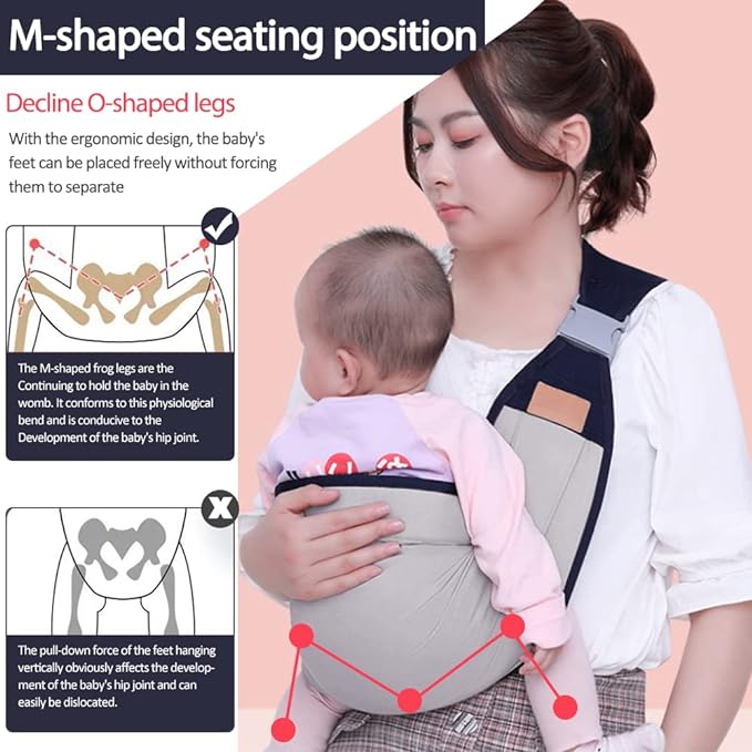 HINATAA Breathable Baby Sling, Adjustable Baby Carrier, Baby Carrier Wrap, Quick Dry, Thick Shoulder Straps for 0-36 Months Baby (Grey a)