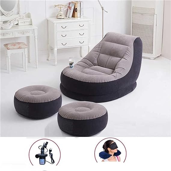 YOGISU Lazy Sofa Flocking Inflatable Lazy Sofa Bed Single Nap Recliner Bedroom Chair With Pedal