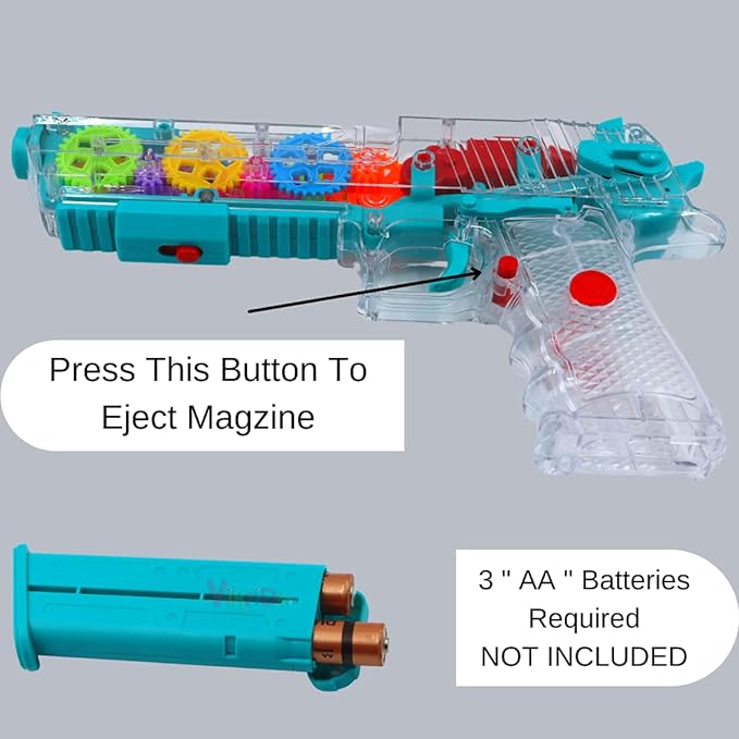 Transparent Gun Toy, Musical Blaster with Moving Gears