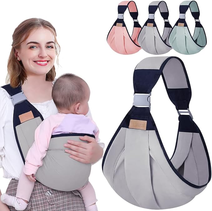 HINATAA Breathable Baby Sling, Adjustable Baby Carrier, Baby Carrier Wrap, Quick Dry, Thick Shoulder Straps for 0-36 Months Baby (Grey a)