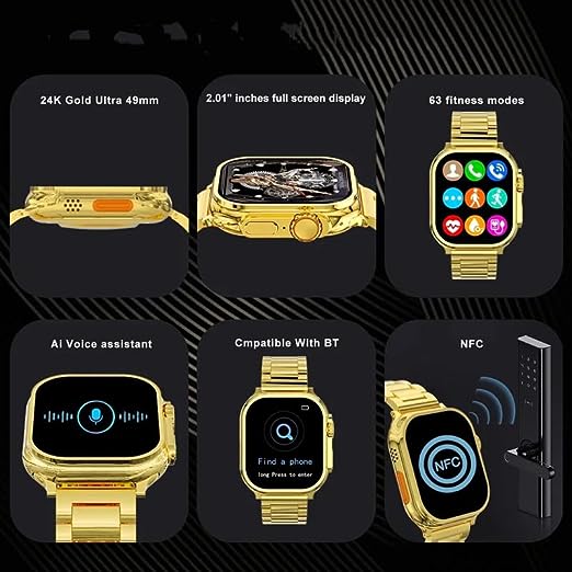 Golden Premium Gear Display Smart Watch with 2 Strap