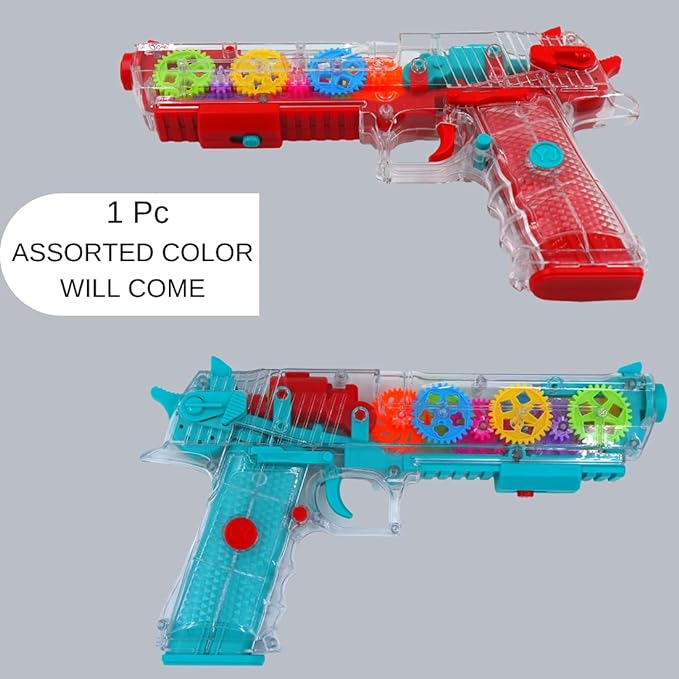 Transparent Gun Toy, Musical Blaster with Moving Gears