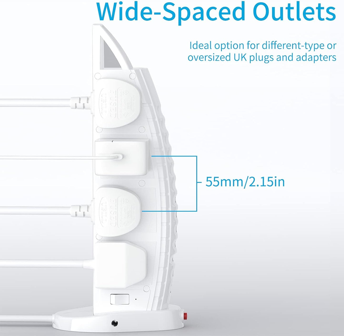 Extension Lead with USB, Tower Extension Cord 8 Way Outlets 6 USB