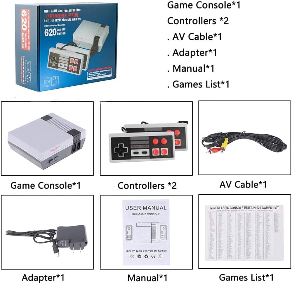 Mini Video Game Console Built-in 620 Games with 2 Classic Controllers for Kids Gift