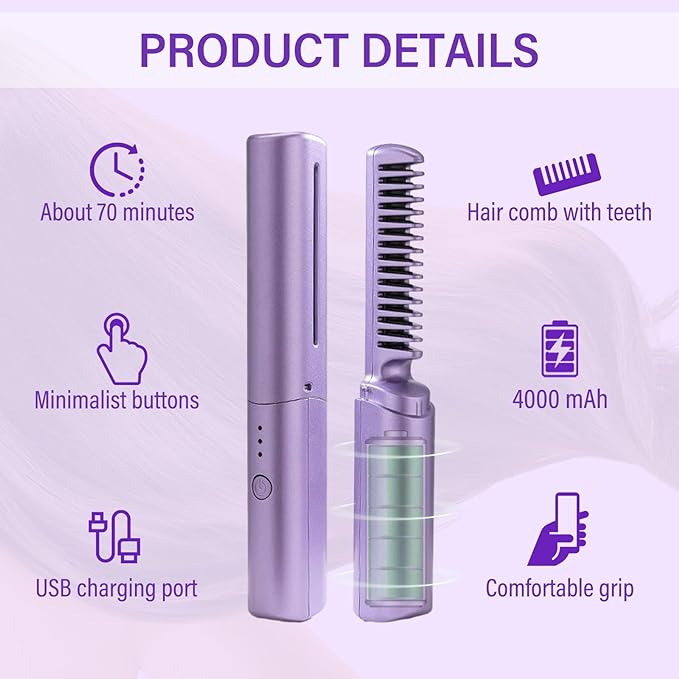 Portable Wireless Hair Straightener for Travel, Rechargeable Mini Hair