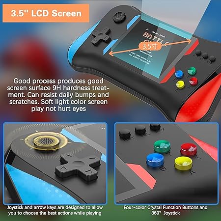 Handheld Game Console for Kids Adults, 3.5'' LCD Screen Retro Handheld Video Game Console, Preloaded 500 Classic Retro Video Games with Rechargeable Battery, Support 2 Players and TV Connection(A)