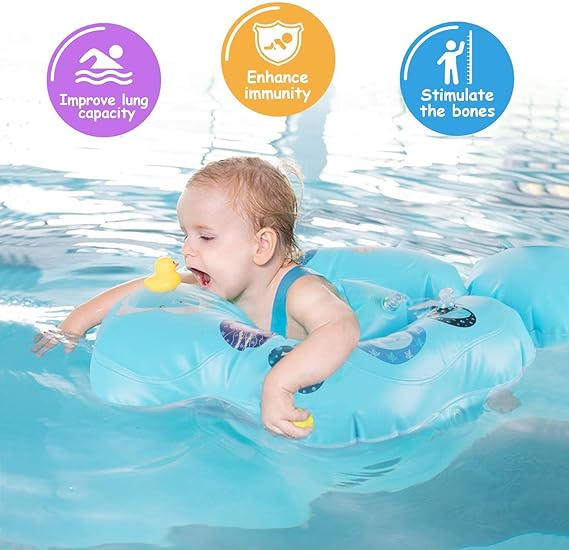 Baby Swimming Ring Floats , Inflatable Baby Swim Float with Removable Sun Protection Canopy Toddler Pool Float Ring for Age of 6-18 Months - Blue