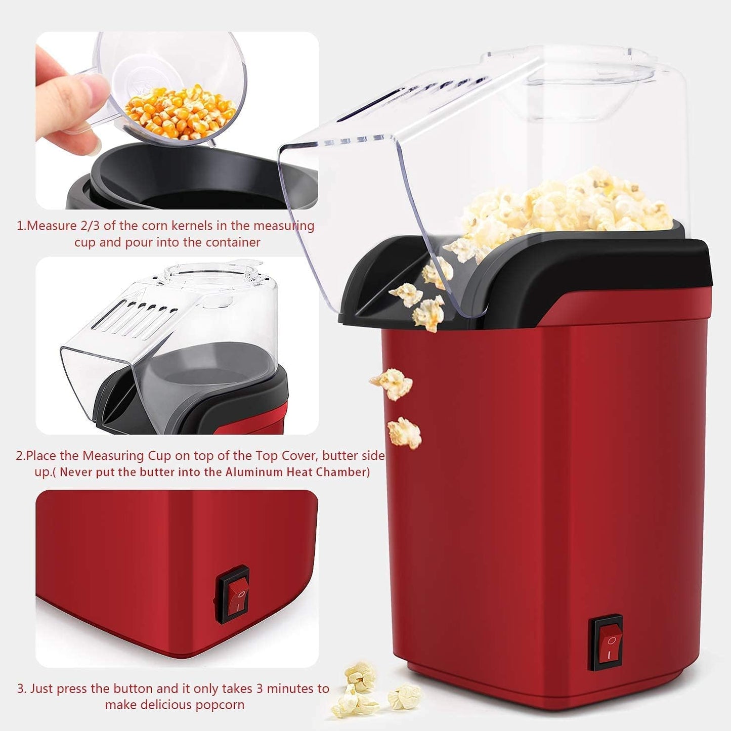 Hot Air Popper Electric Popcorn Maker Machine