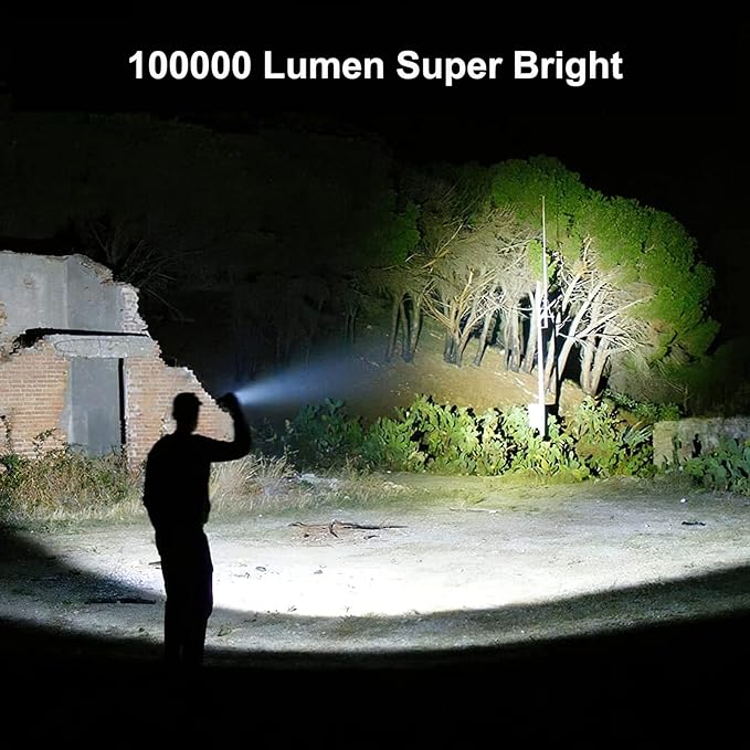 Rechargeable Spotlight Flashlight, 100000 Lumen Super Bright LED Flashlight