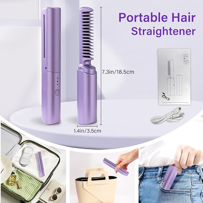 Portable Wireless Hair Straightener for Travel, Rechargeable Mini Hair