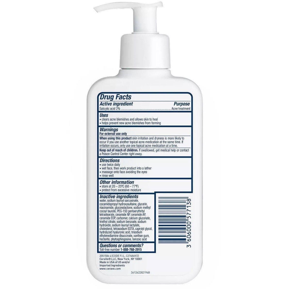 CERAVE ACNE CONTROL CLEANSER WITH SALICYLIC ACID - 8FLOZ